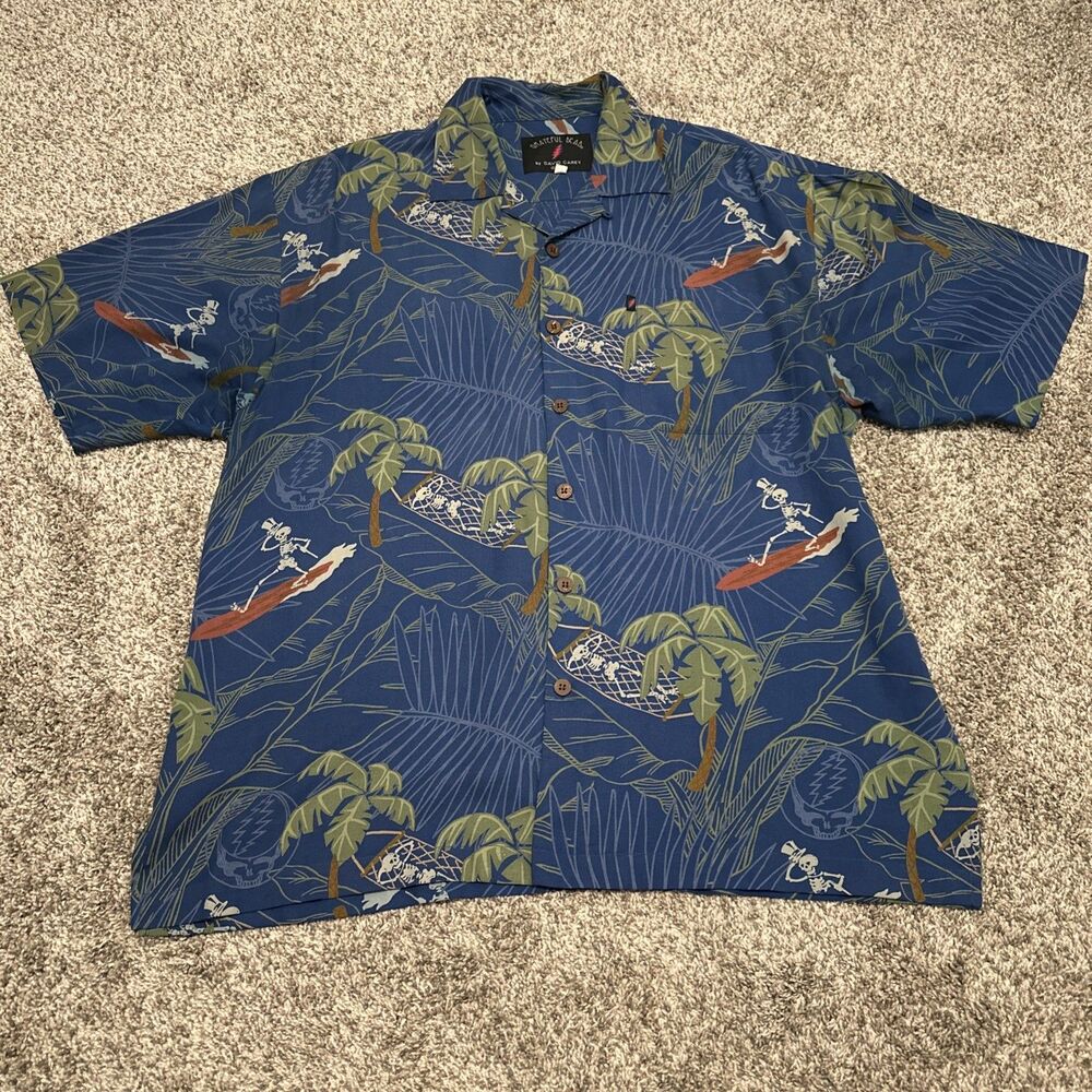 Grateful Dead David Carey Silk Hawaiian Shirt Short Sleeve Men’s Size Large